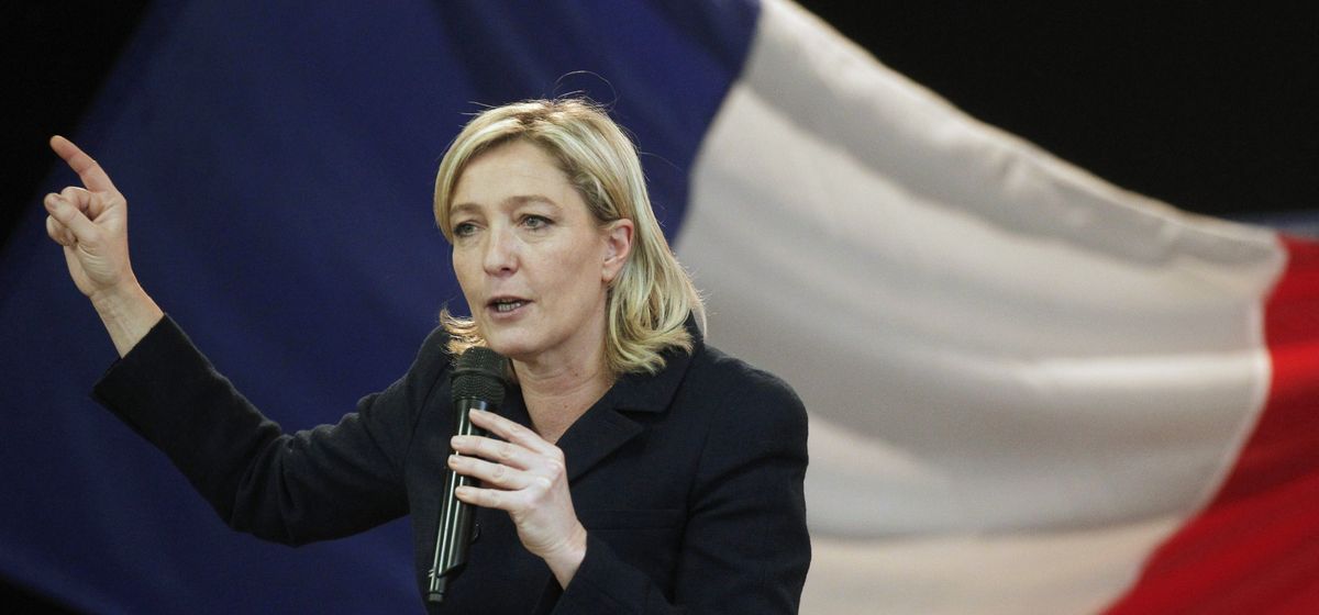Marine Le Pen speaks during the last day of her campaign for the party's primary election