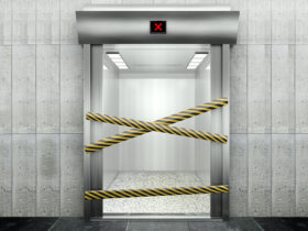3d closed elevator with open door